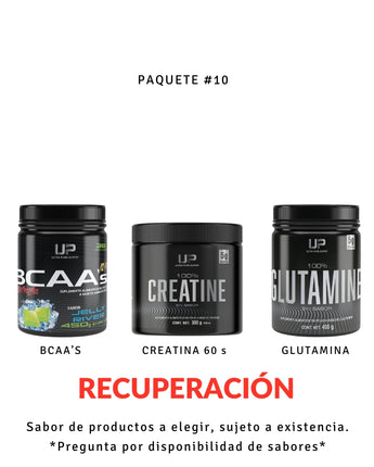 Paquete 10. BCAA´S 12:1:1, 37 SERV + 100% CREATINE, 60 SERV + GLUTAMINE, 80 SERV